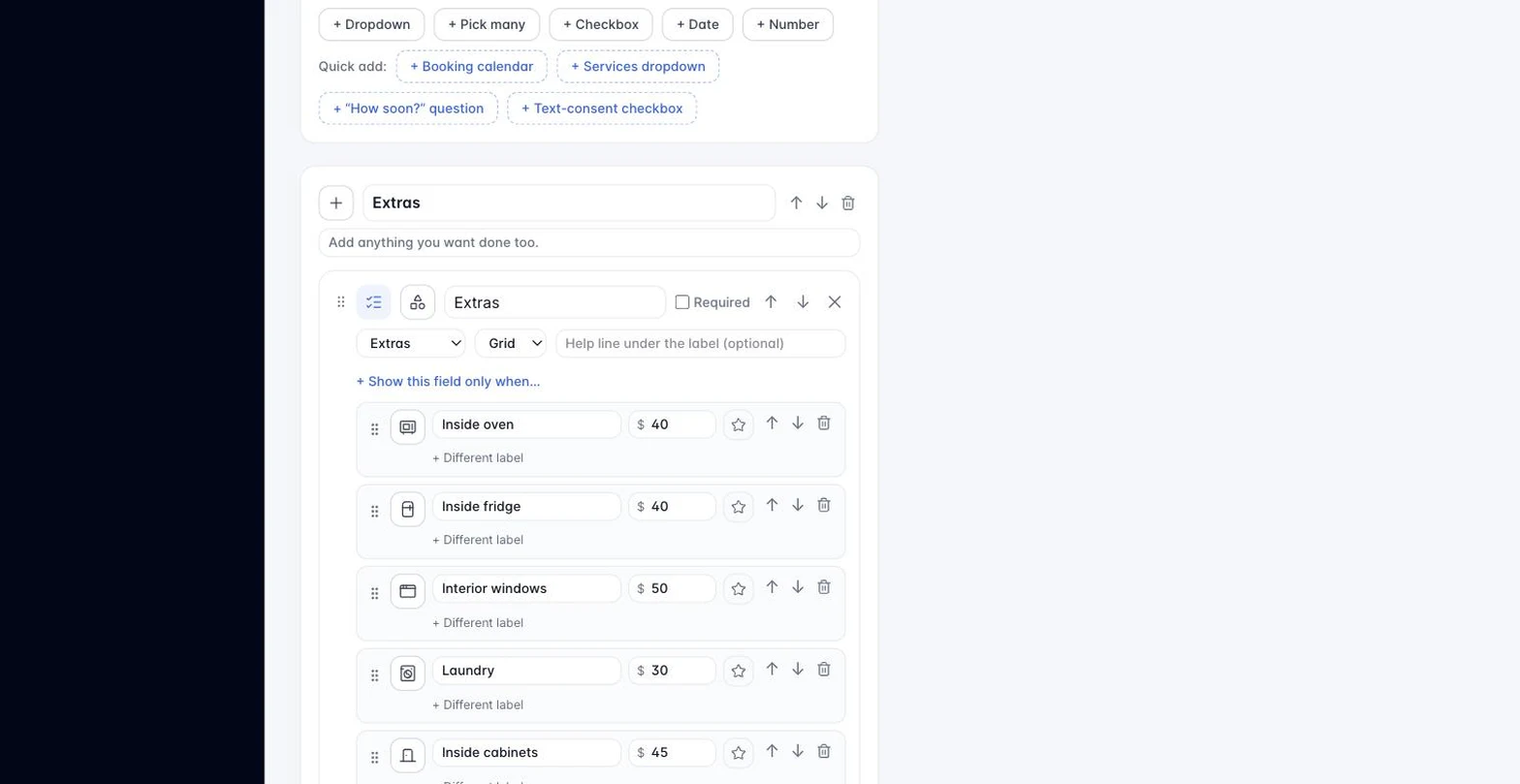 The form builder preview with a pick-many group rendered as chips