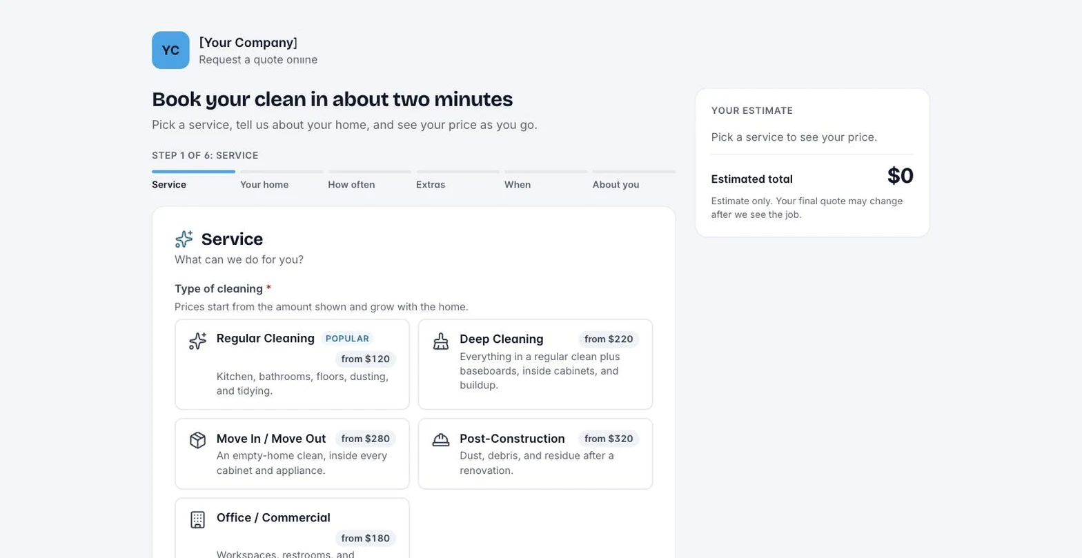 A hosted HoundBell form on its own page, ready to share with no website