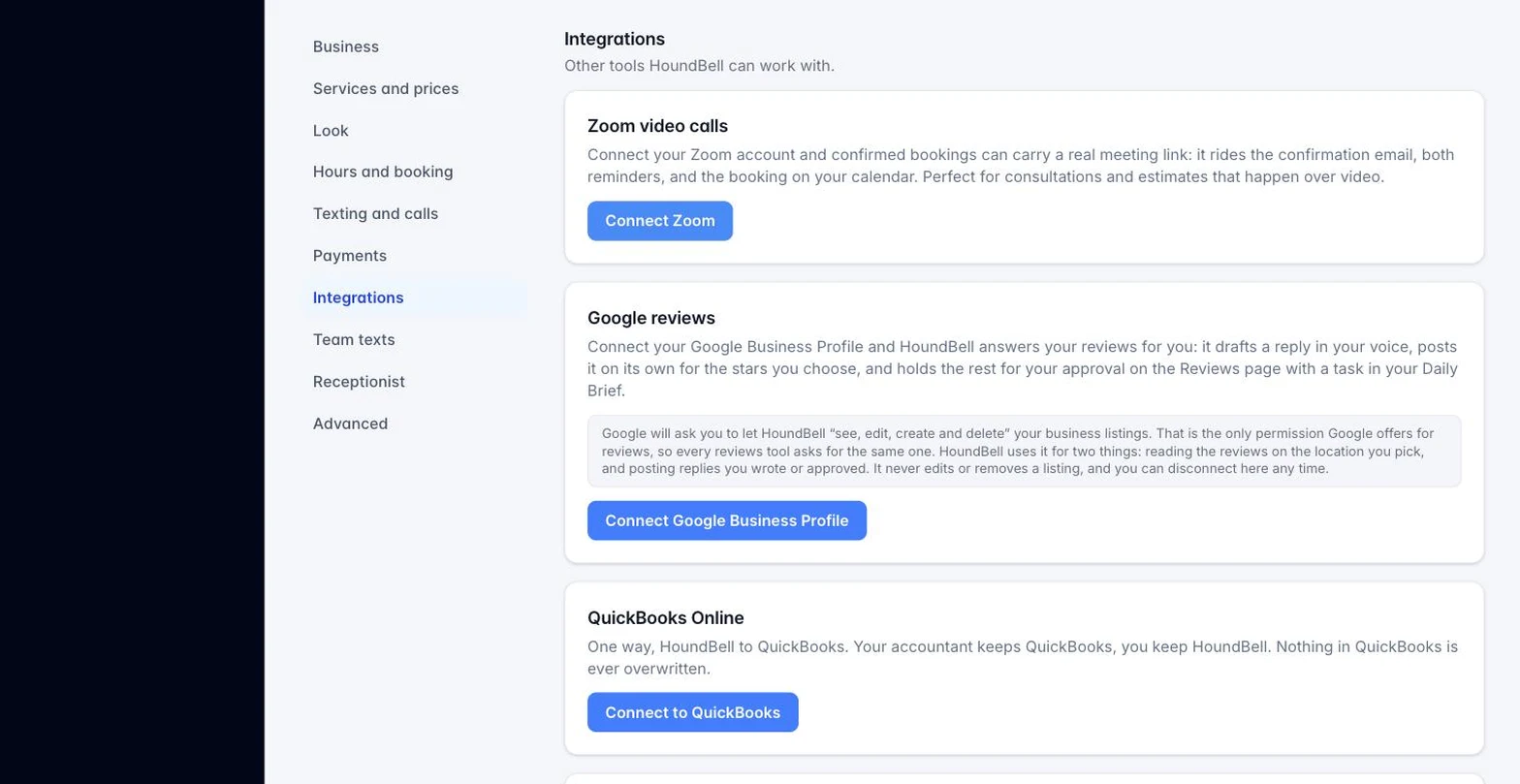 The QuickBooks Online card in Settings showing the one-way sync status