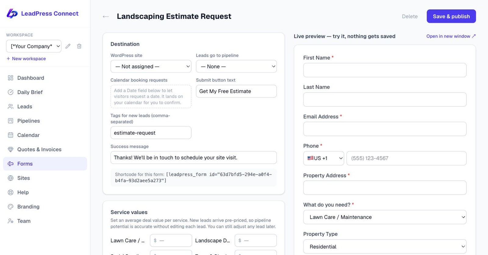 The HoundBell form builder with a live interactive preview