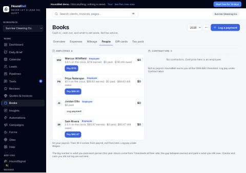 The Books People tab with employees in one column and contractors in the other