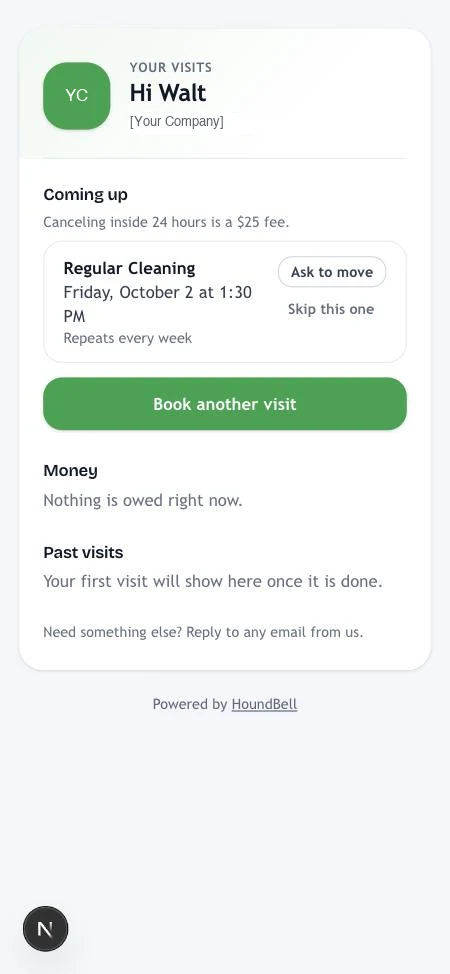 The client’s own page stating the late cancel policy