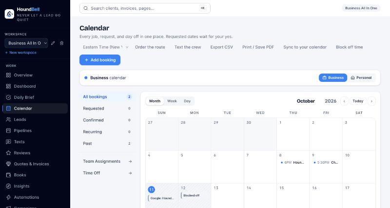 A Google event showing on the HoundBell calendar as a Google block