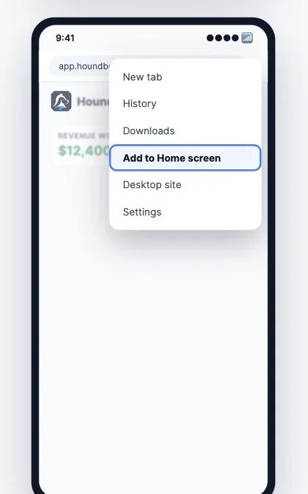 Illustration of the Chrome menu on Android with Add to Home screen highlighted