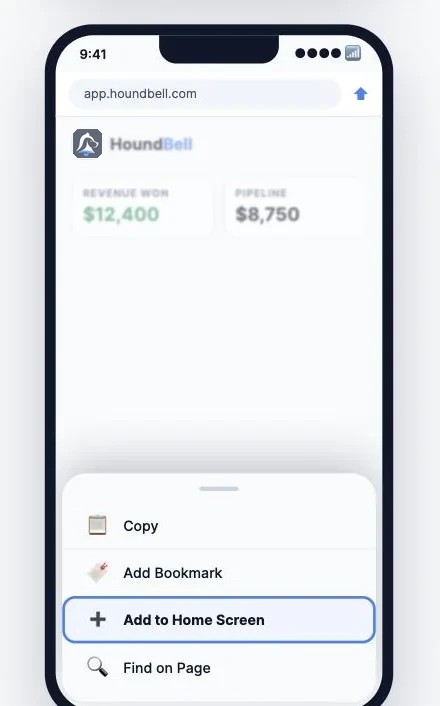 The Safari share menu on iPhone with the Add to Home Screen option highlighted